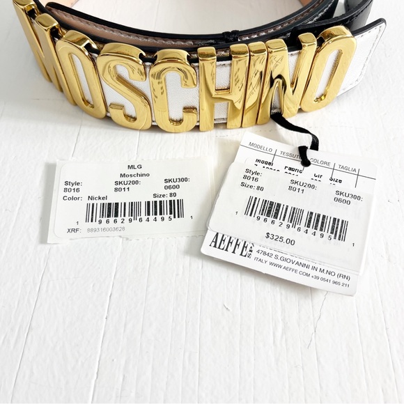 Moschino Logo Sheepskin Leather Belt Size 80 NWT Silver Nickel Gold Plated main image 4